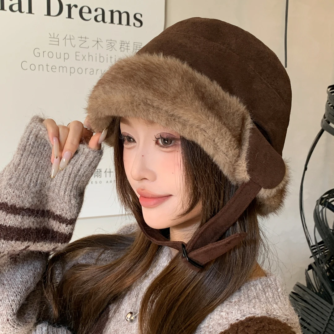 可爱麂皮绒加厚护耳雷锋帽女秋冬保暖防风百搭帽子