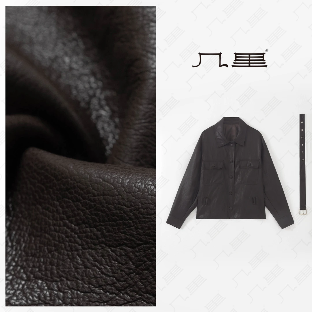 几里与麻 高级感收腰翻领PU皮外套 2081145