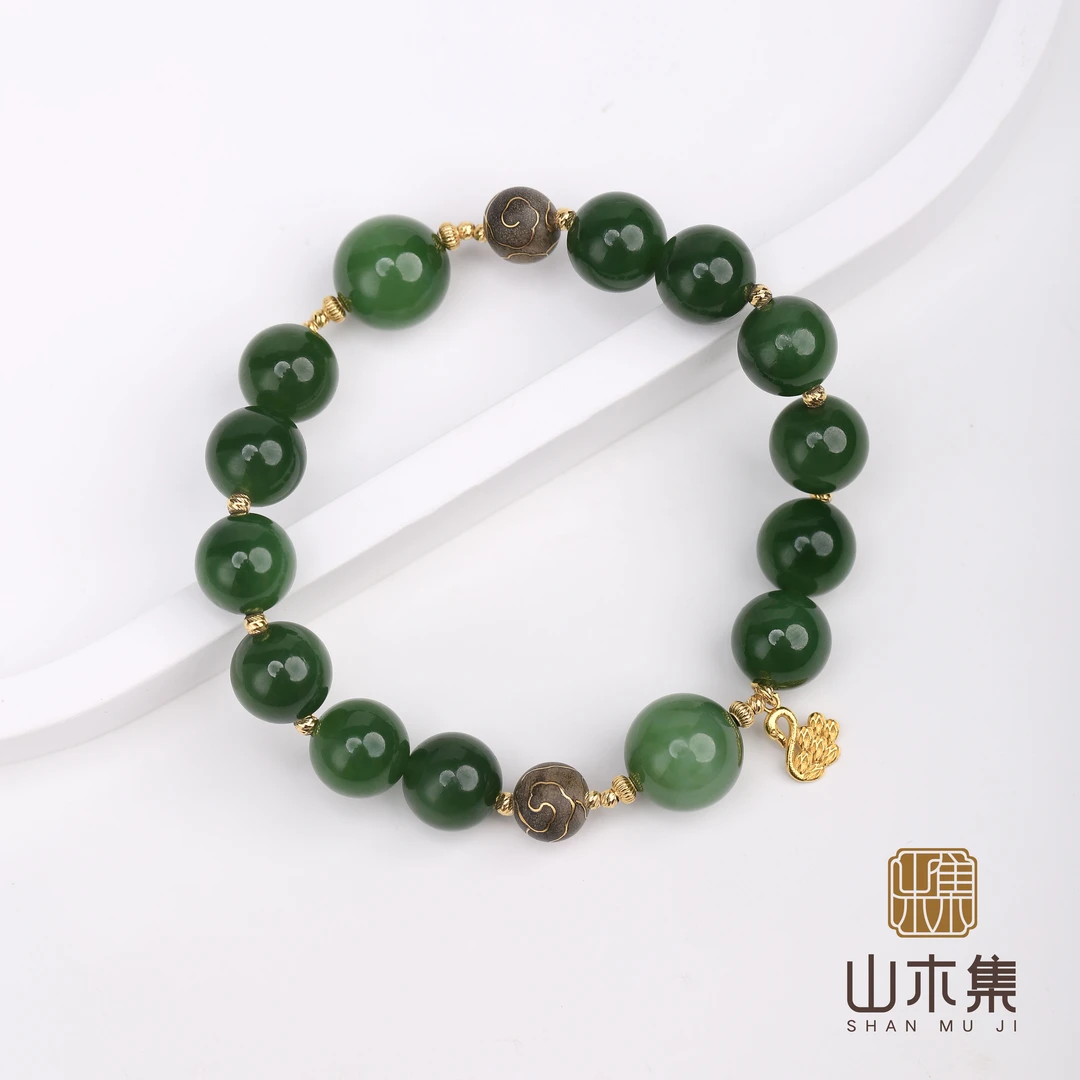 【云下青城】（18K）老山檀0.8阴沉祥云肉底菠菜绿1.0手串￥￥（多样性）