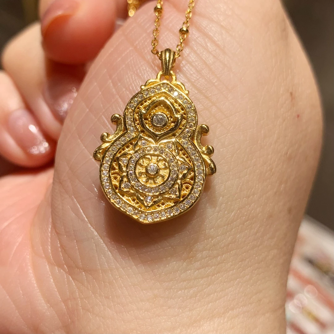 925银合成锆石银制品 银镶嵌人生四美福禄寿喜葫芦气质百搭