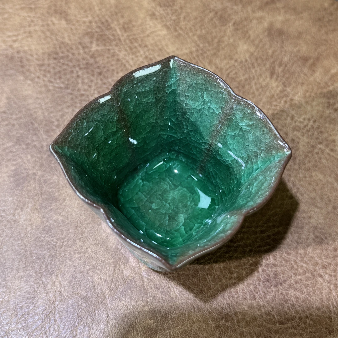 0205-哥窑冰裂纹【绿冰】主人杯【闻香杯】叶金塔大师底章