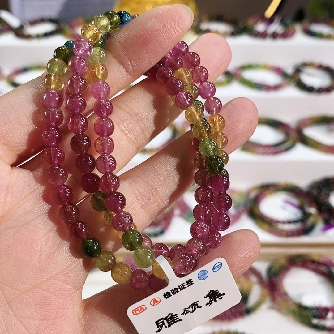 未镶嵌手串碧玺G2642三圈颜色微差