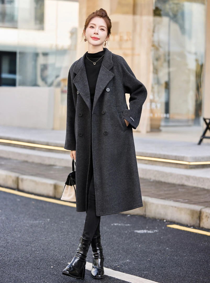 2025新款双排扣女士双面羊毛大衣时尚气质显瘦款2228