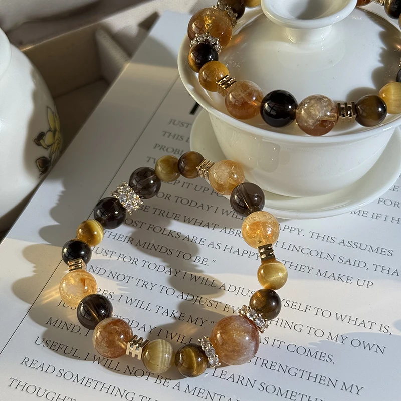 金霸大综合 金银山黄塔晶爆闪黄水晶虎睛石手串天然水晶手链