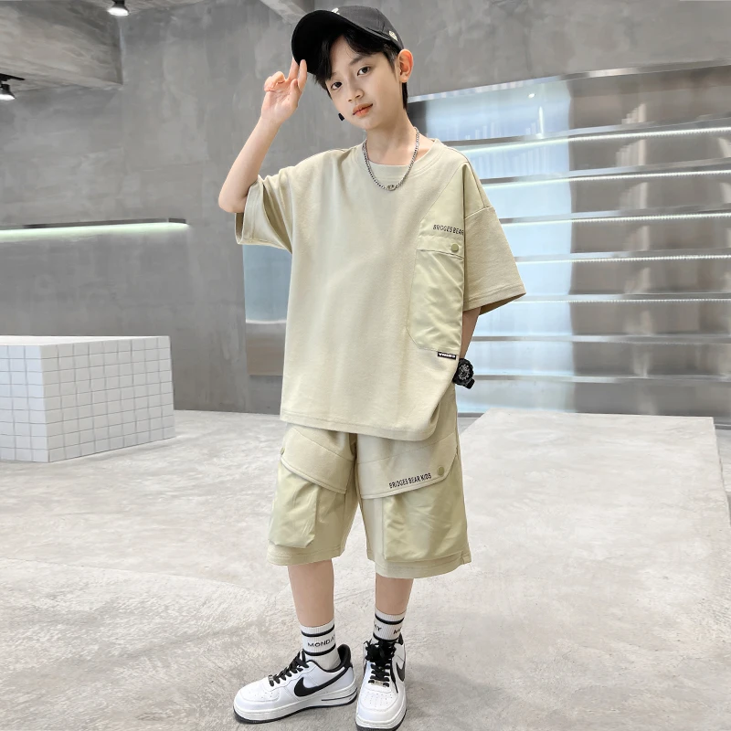 男童夏装套装新款夏季短袖脏脏灰中大儿童男孩两件套【锦丽】BF505