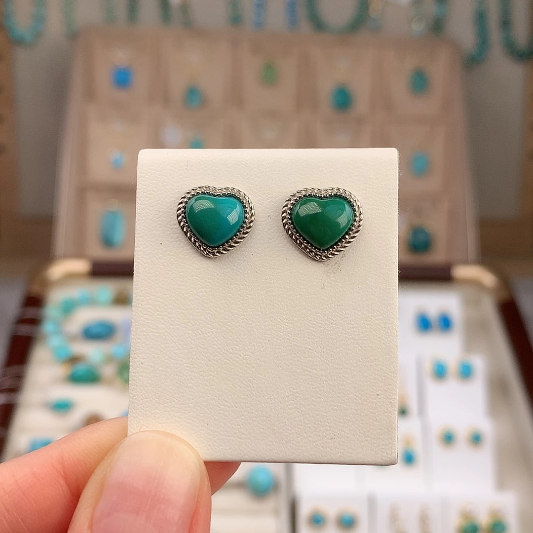 绿松石银S925镶嵌耳饰