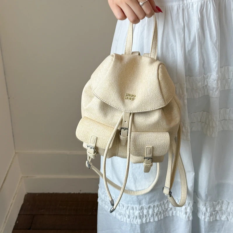 新款百搭透气双根日系百搭双肩包耐磨纯色单肩斜挎森系包盖女包