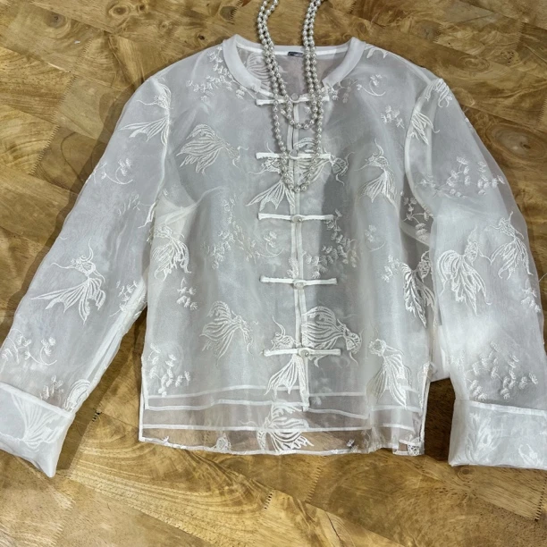 复古国风真丝欧根纱刺绣外套（6289）