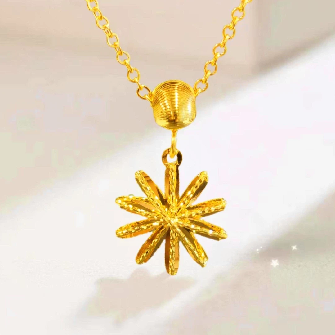 【贞爱福】 黄金足浪漫雪花项链套链手工女士三花精美坠链