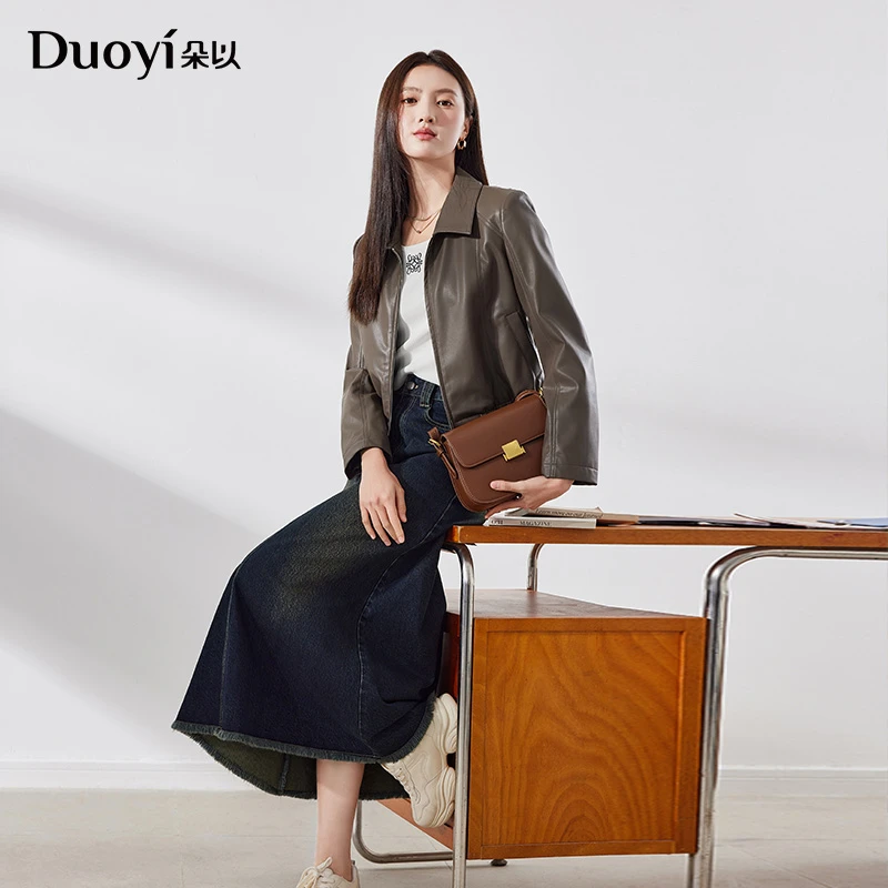 朵以2024秋季新款时尚百搭短款皮衣外套39DQ408030