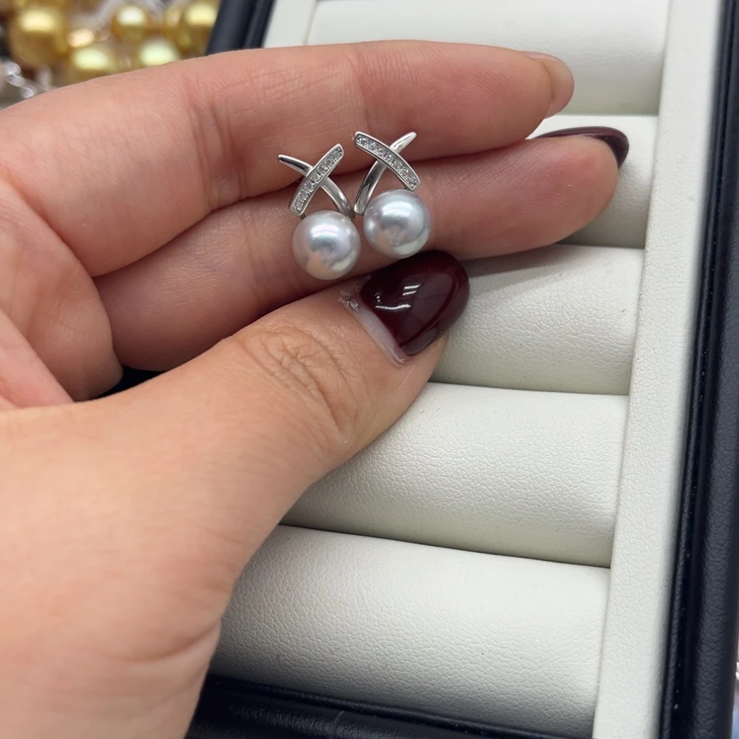 银S925镶嵌耳饰海水珍珠