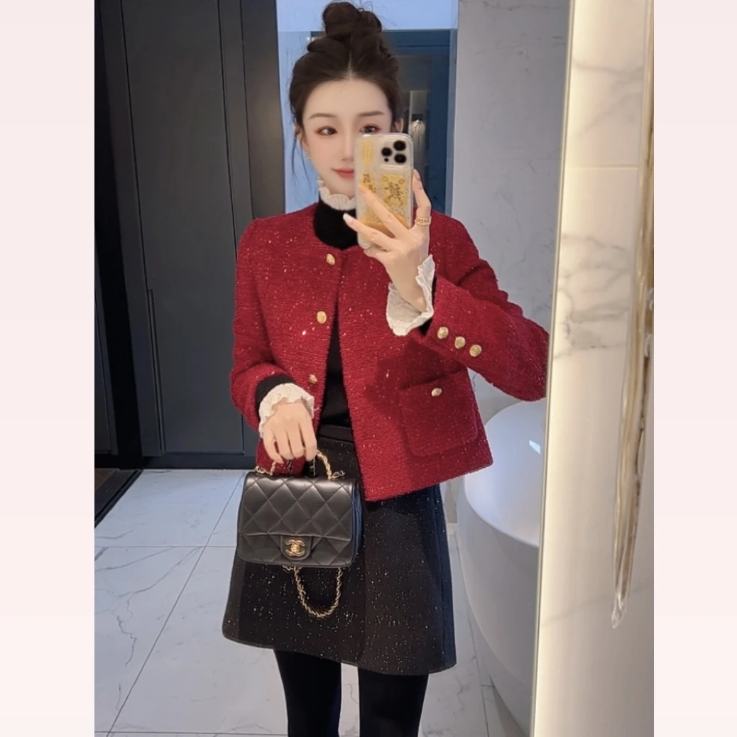【大静静】“红色鎏金”绝美小香风外套