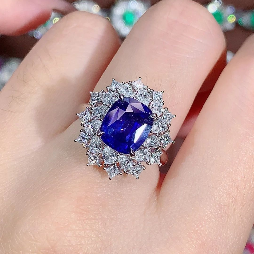 戒指蓝宝石18K金镶嵌3.53ct/天然宝石/七天无理由
