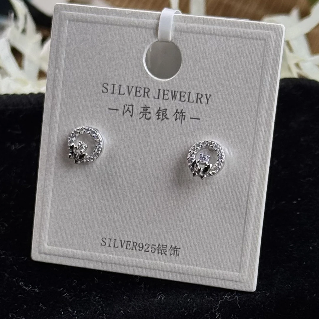 925银莫桑石耳饰 小熊韩版轻奢饰品精美手工简约银色