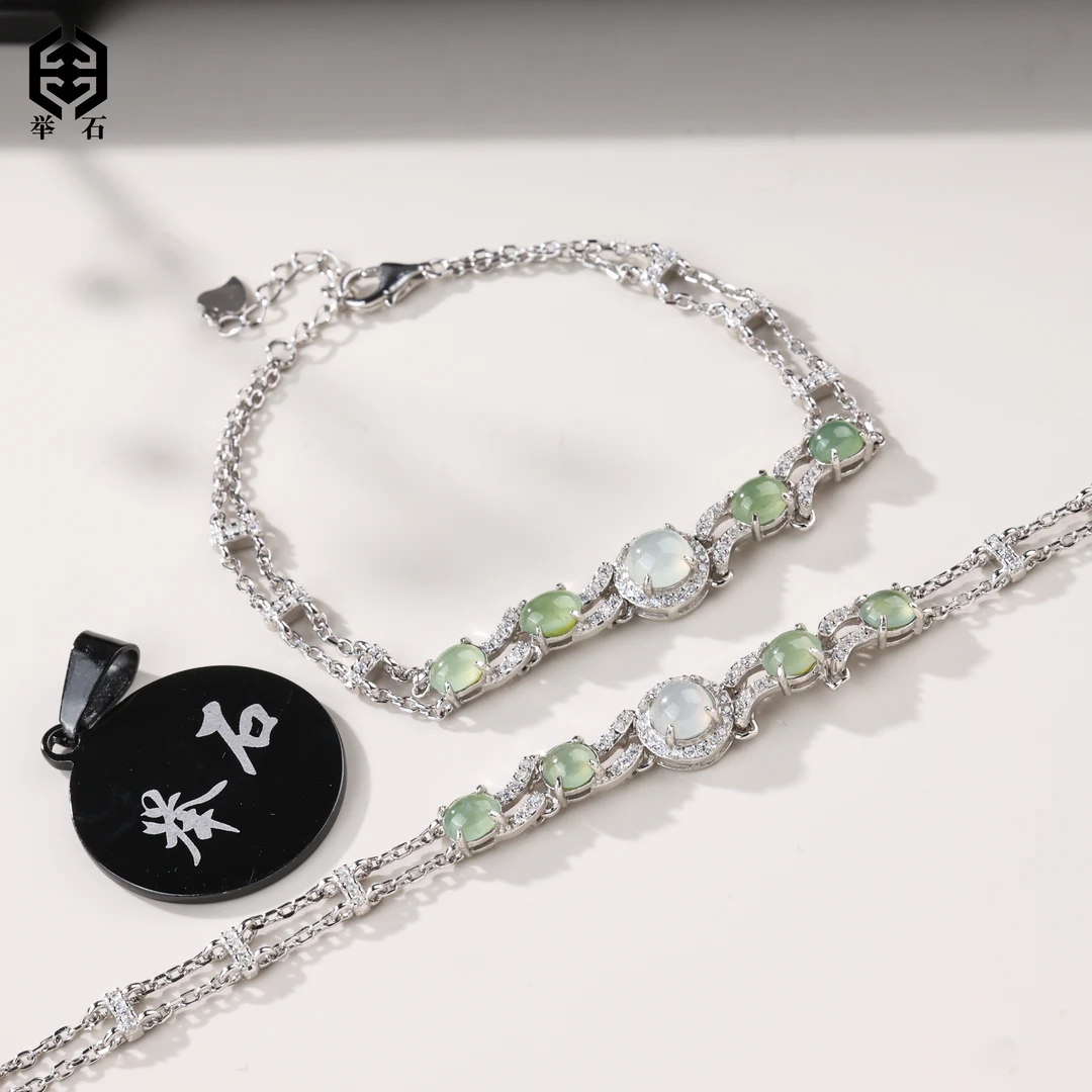 【举石精选】X09-8888-406翡翠手链（一件/多样性/含镶约8*5mm）O