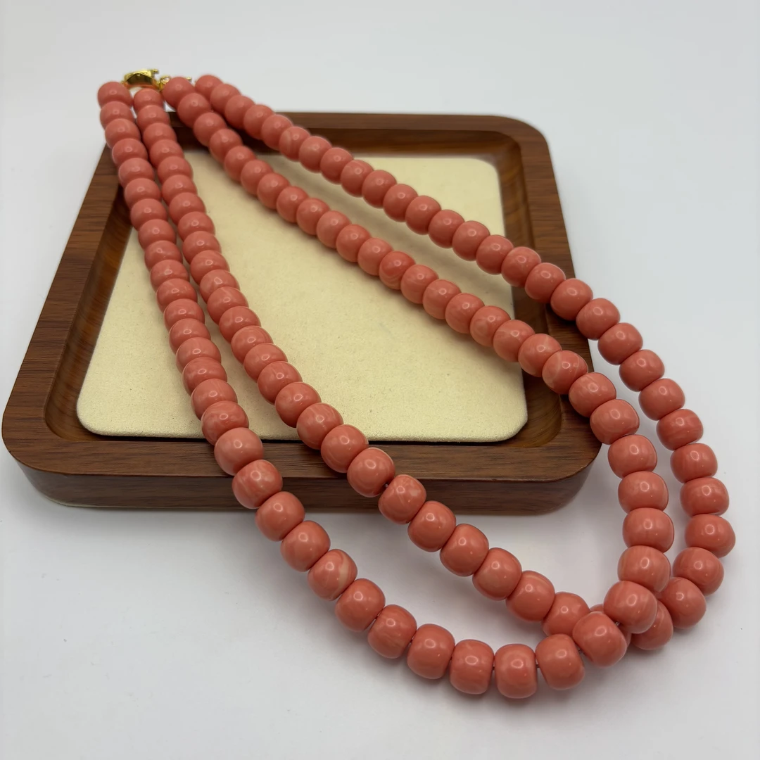 非金属珐琅项链 樱花粉圆珠项链  F127