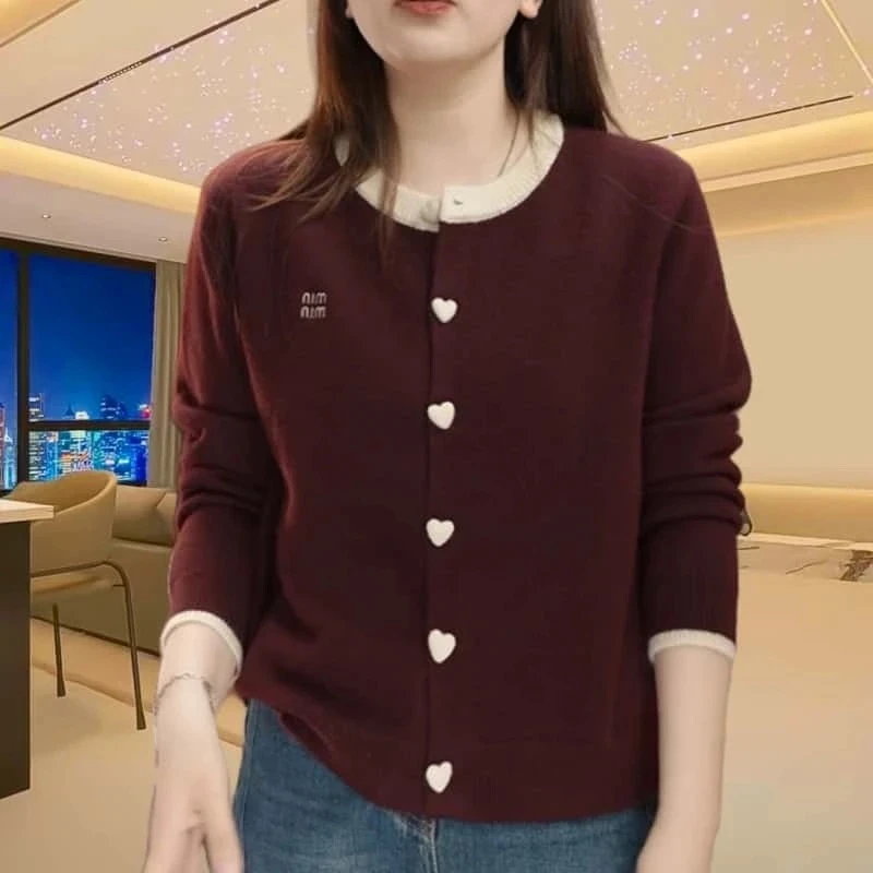 秋冬季圆领气质百搭厚款开衫保暖针织衫大码时尚圆领宽松显瘦上衣