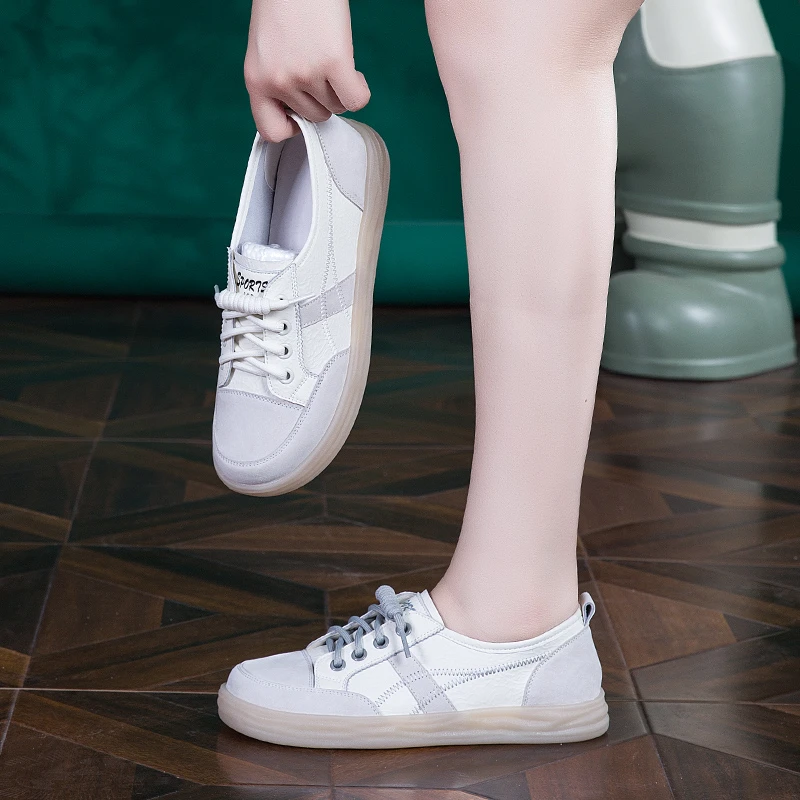 2025春夏新款德训鞋一脚蹬真皮小白鞋女平底单鞋百搭牛筋软底女鞋