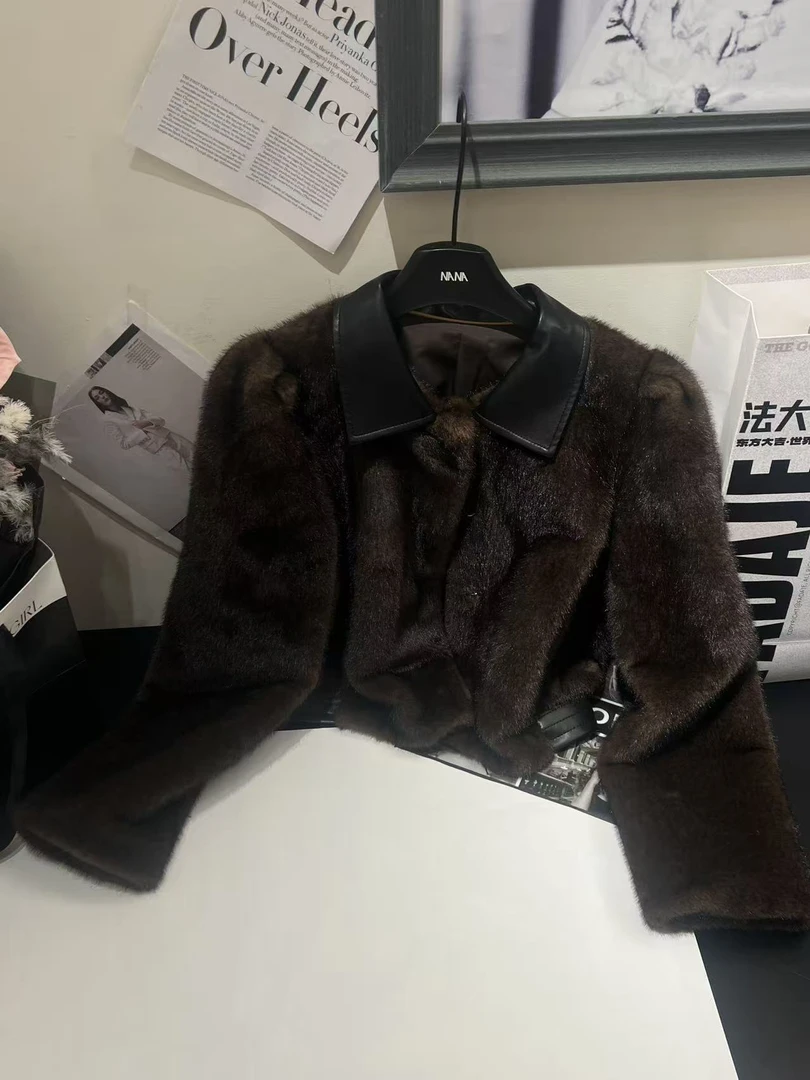 人造皮草 【NANA】秋冬款翻领短款皮草外套PC003