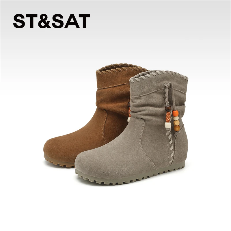 星期六时装靴休闲短靴短筒城市游牧风职场休闲风甜辣千金风