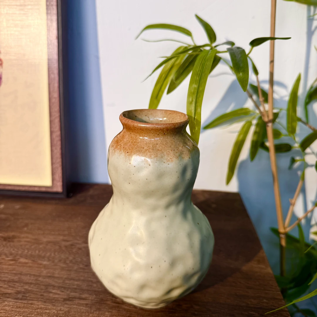 泥古烧高颜值粗陶葫芦瓶