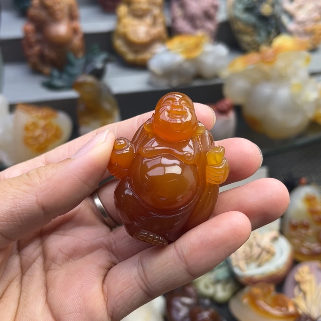玛瑙/玉髓手把件未镶嵌洒*