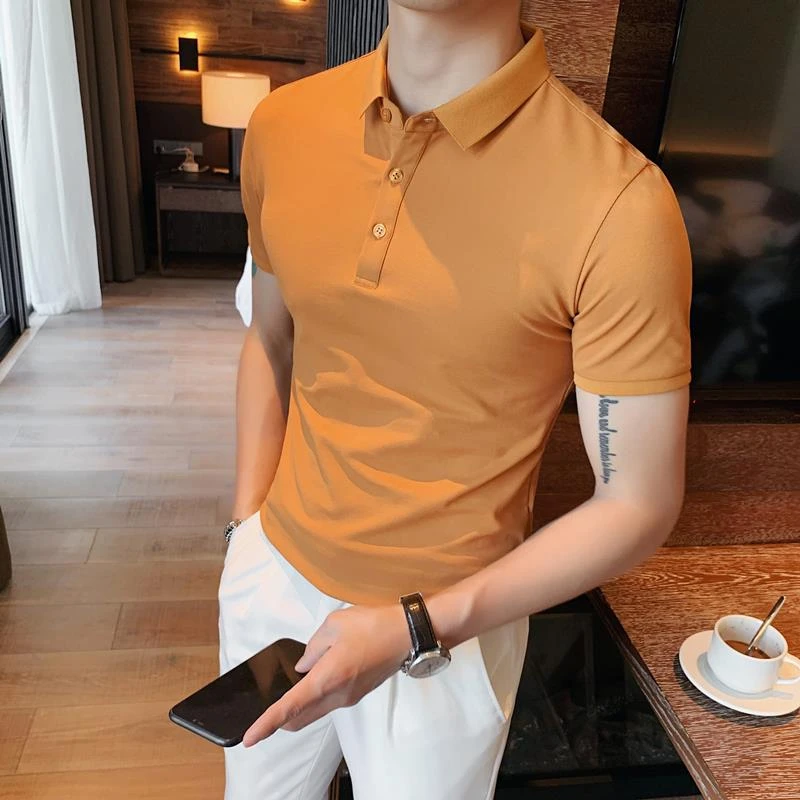高端短袖polo衫男夏季翻领新款时尚商务休闲百搭棉质修身翻领t恤