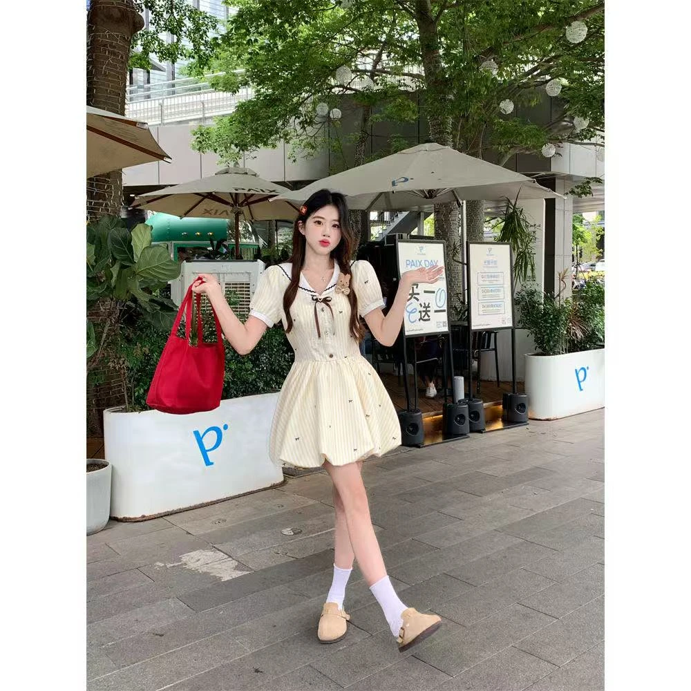 小个子气质减龄甜美花苞连衣裙女装2025夏季新款辣妹高级短裙