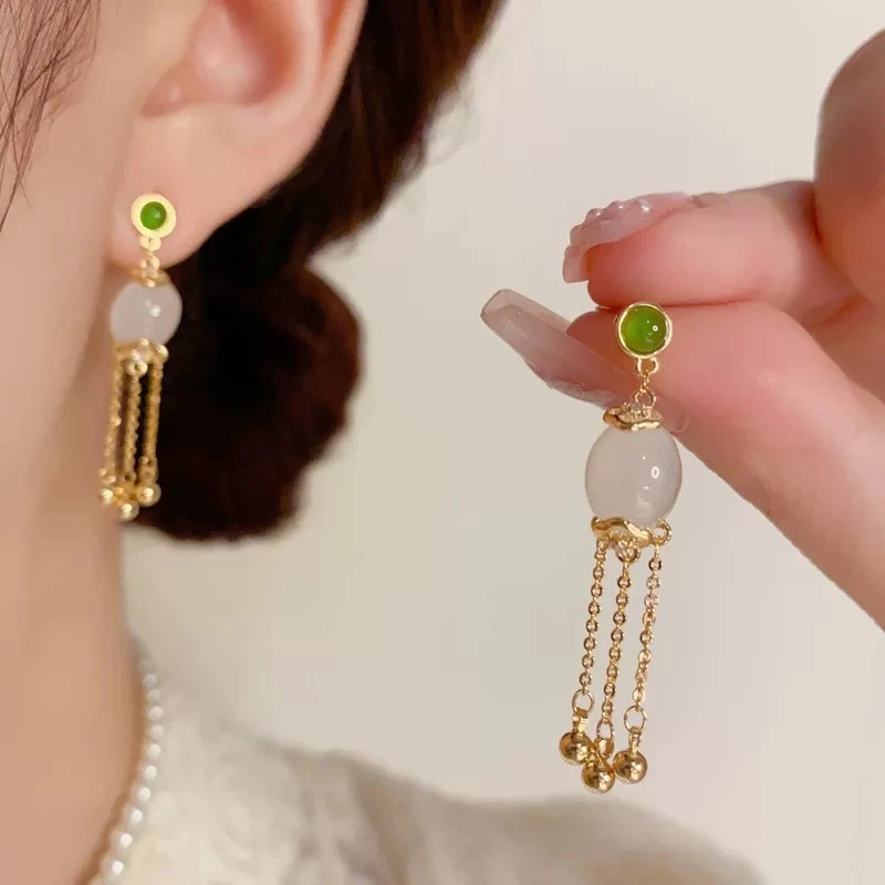 铜合金耳饰 气质时尚新中式圆形流苏耳钉复古高级感耳饰K1368