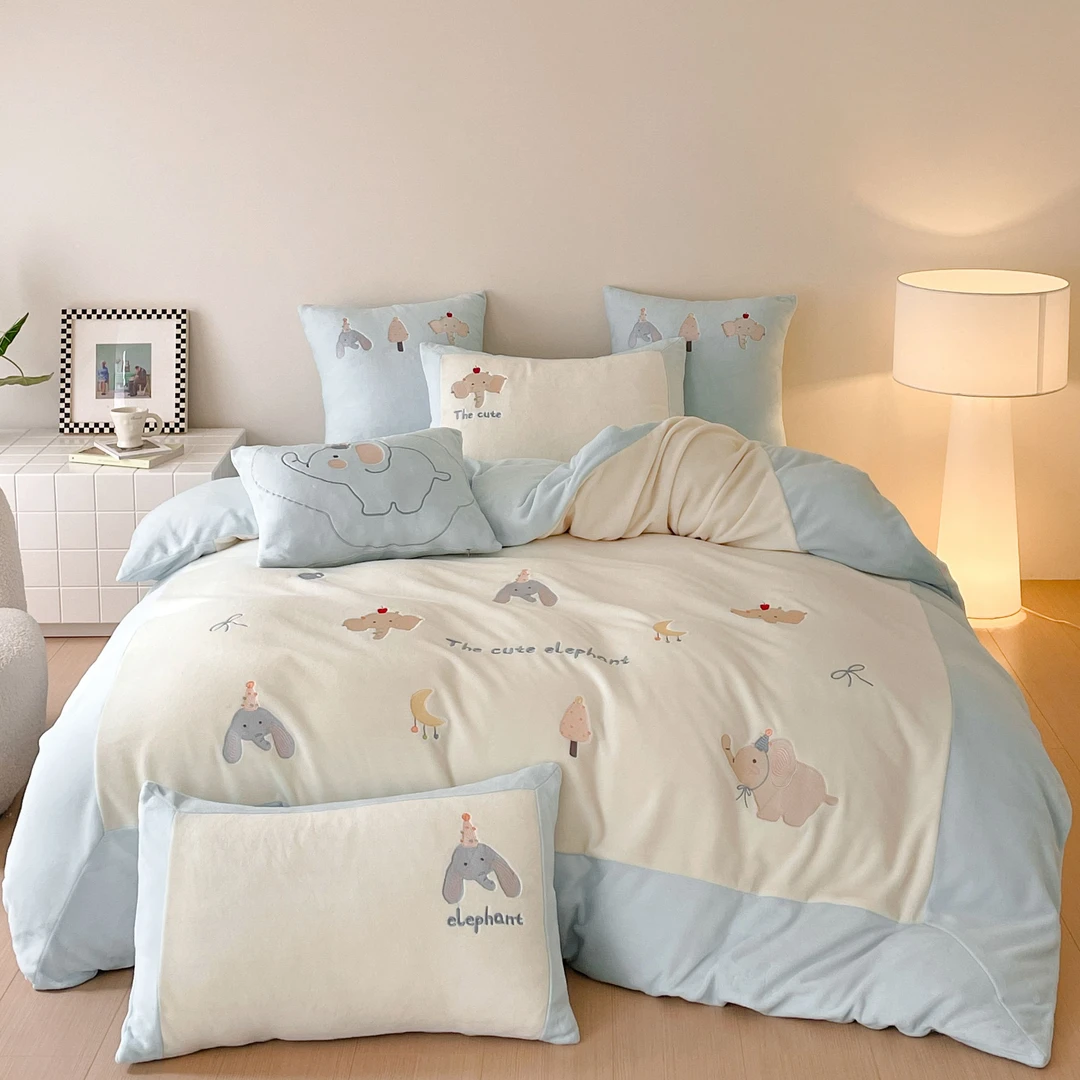 【大漂亮】新款全消光牛奶绒卡通贴布绣四件套 小吉象  bb