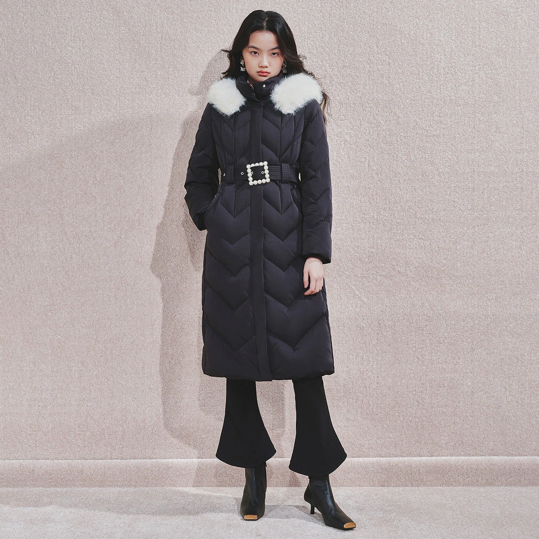 MAXRIENY精致优雅感长款日字扣收腰设计冬保暖外套女