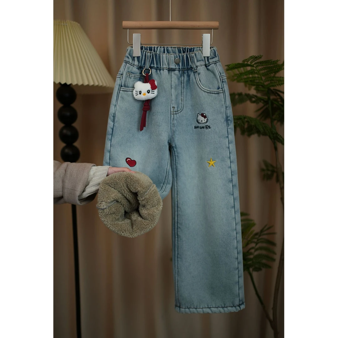 【特厚款，高品质】【一条过冬】女童加绒加厚冬季新款百搭直筒牛仔裤