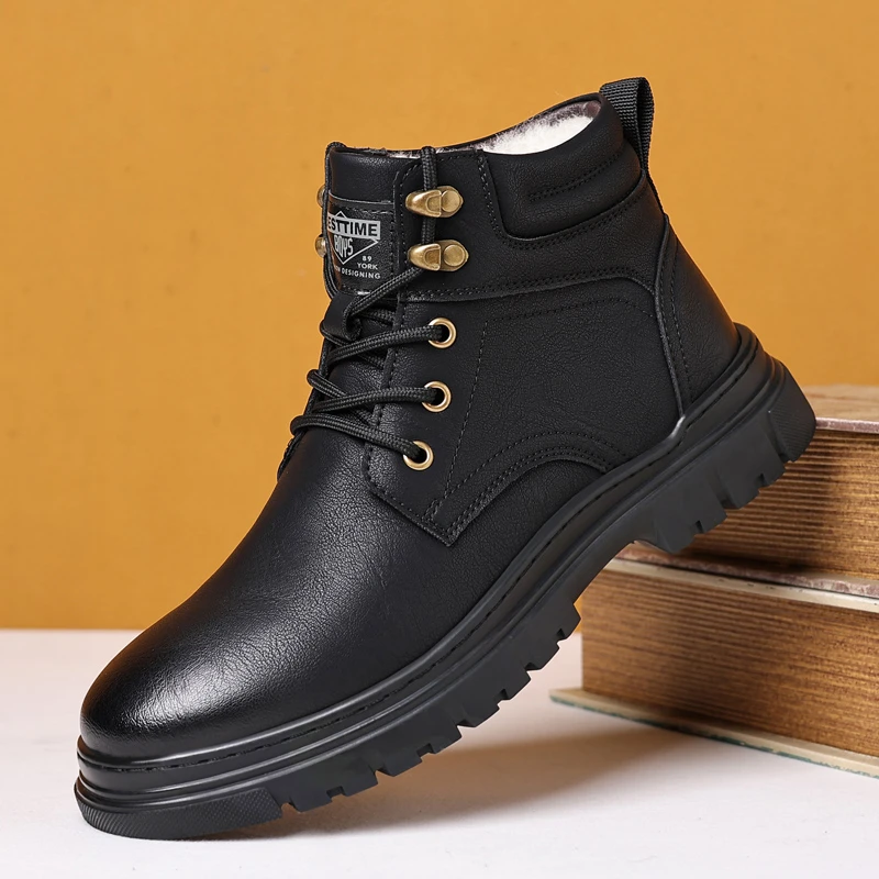 8958-1马丁靴秋冬季高帮新款加绒保暖英伦风靴子高帮男士工装男靴
