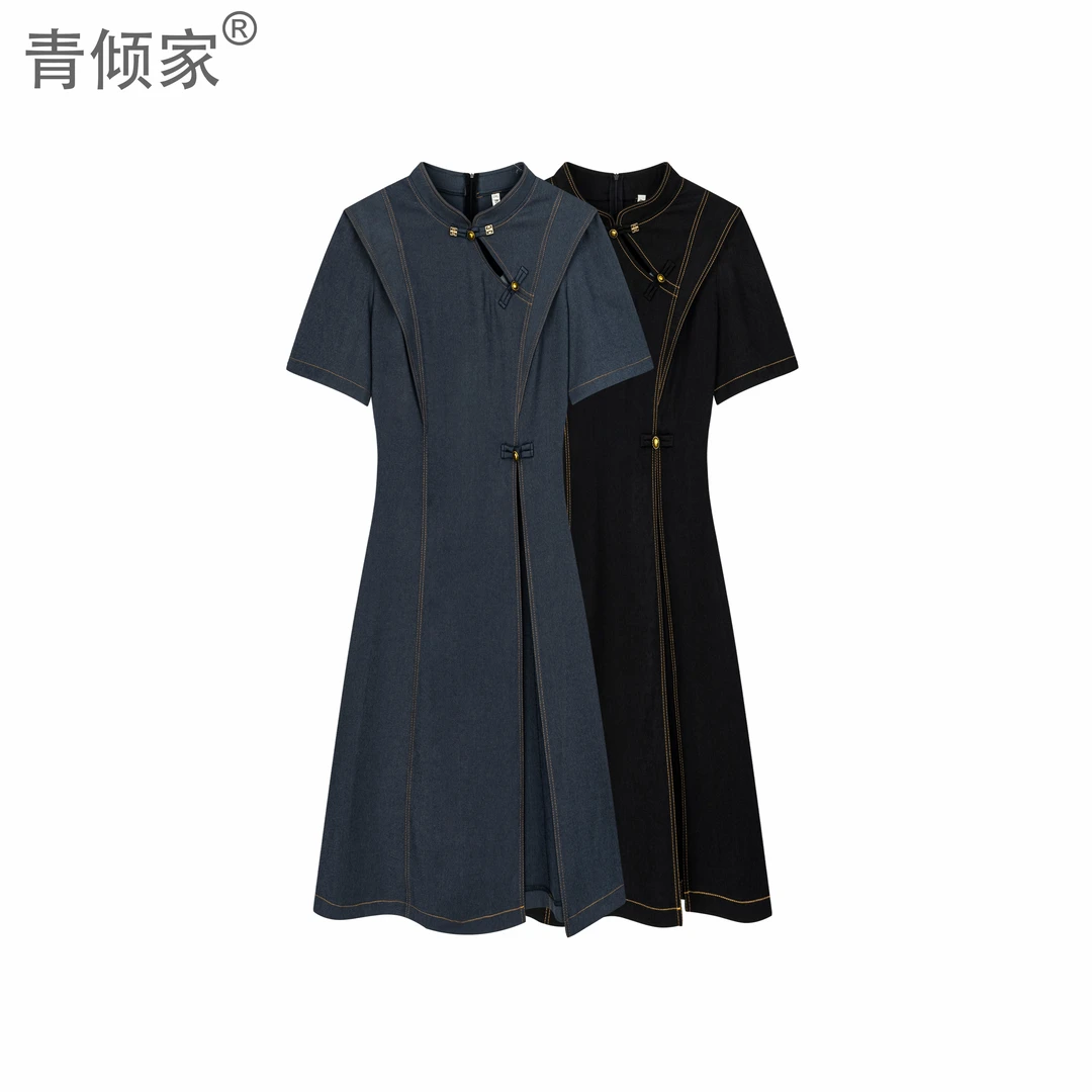 青倾家【青青子衿】夏季新中式国风仿牛仔裙休闲短裤套装时尚件套