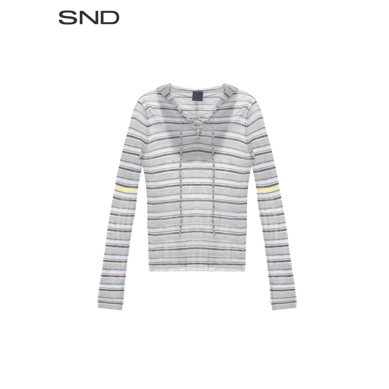 【VVNK JANE PLUS 设计师品牌】SND FW25 抽绳连帽条纹打底衫