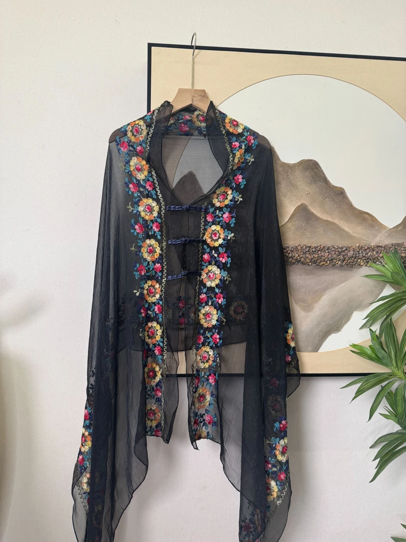 3005新款民族风刺绣重工披肩优雅外披旅游必备春夏季薄款