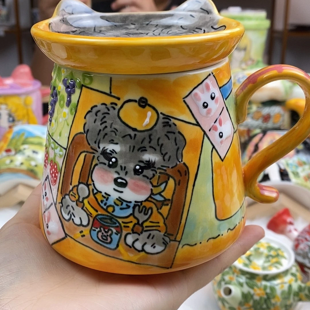 瓷片董董文创手绘陶瓷