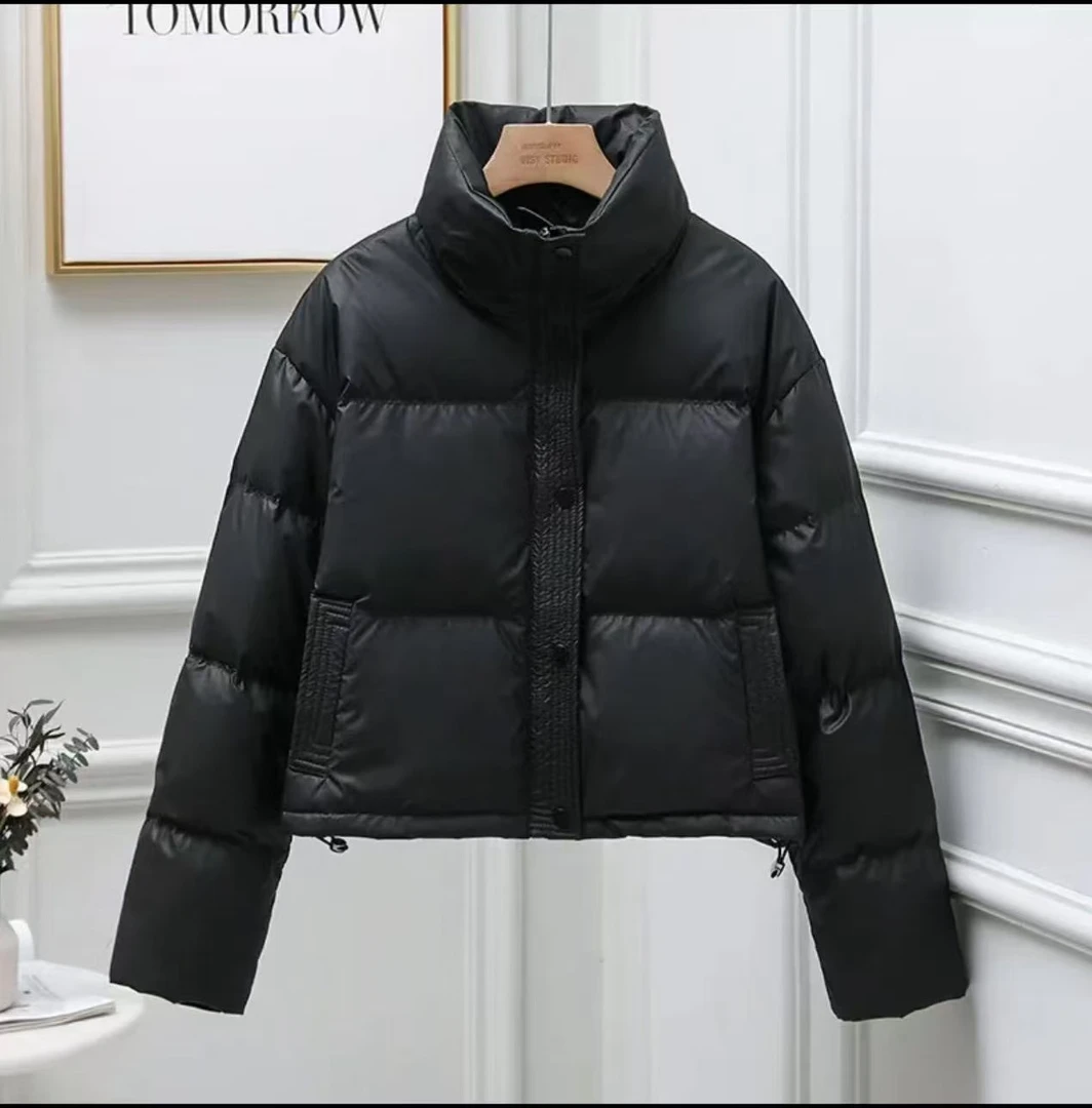 2025冬季新款百搭免洗pu棉服短款气质加厚休闲宽松纯色秋冬立领