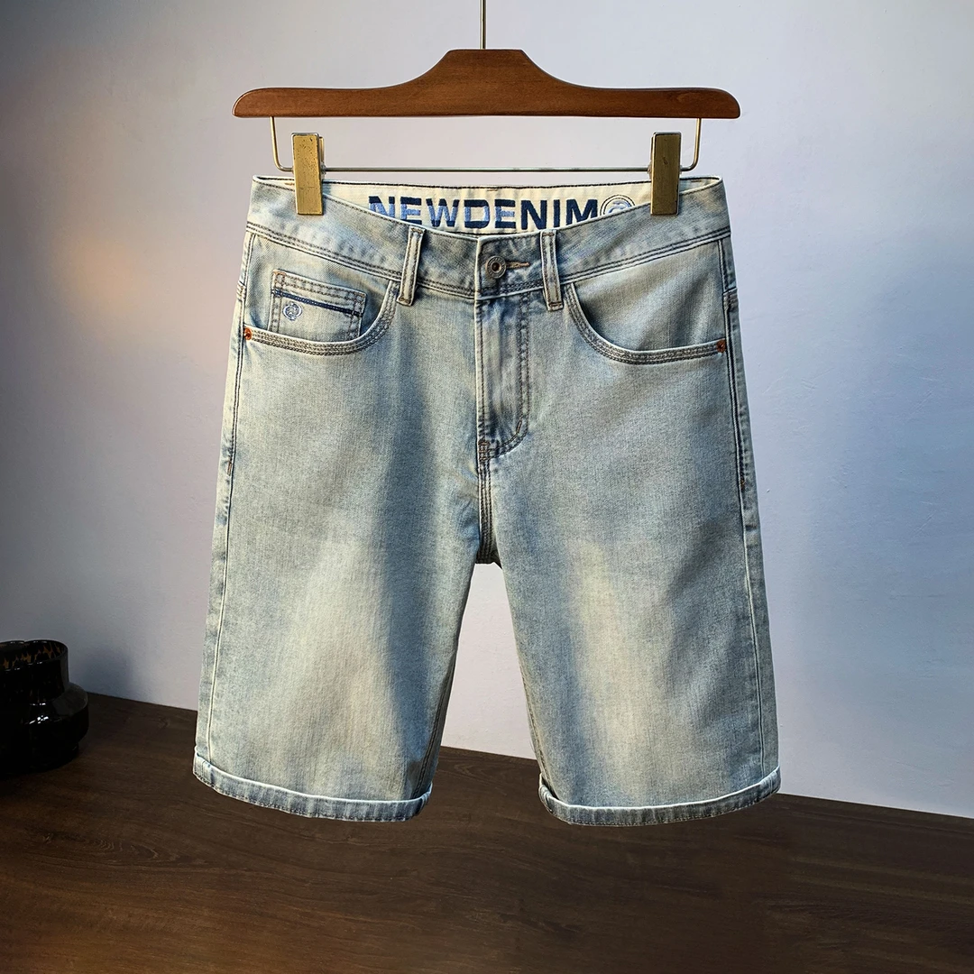 浅蓝色薄款直筒牛仔短裤男水洗潮流2025夏季新款修身弹力五分男裤