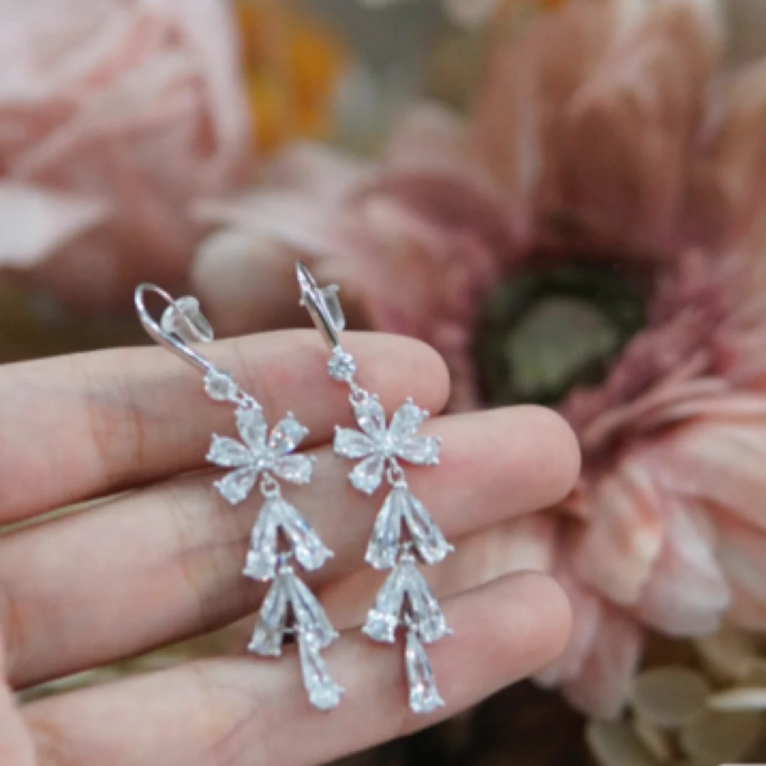 非金属仿水晶耳饰 复古风长款轻奢百搭锆石耳饰时尚气质女耳环