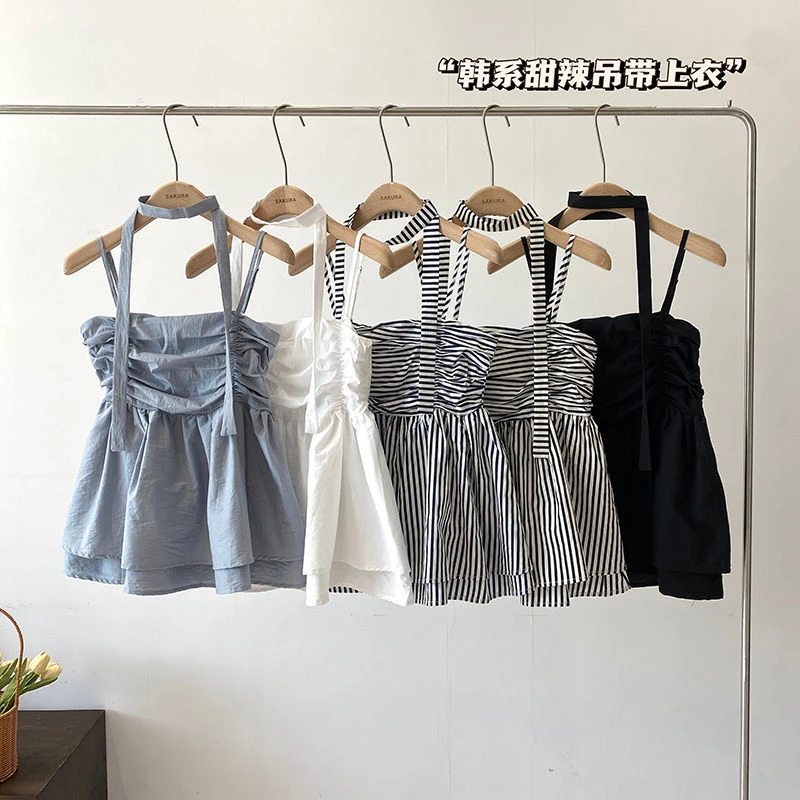 甜辣一字领露锁骨娃娃背心女2025年夏季新款韩版百搭裙摆吊带上衣