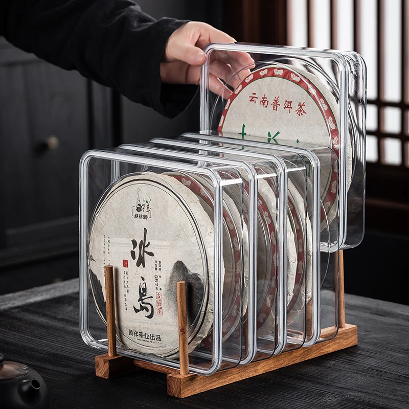 普洱茶饼盒收纳盒密封透明防潮方形盒茶叶罐中式家用茶叶盒展示盒