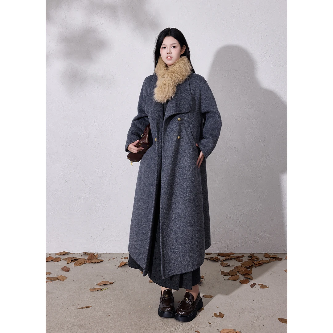 【伦敦往事】蛋妹大码女装胖mm冬季保暖呢子大衣长款外套DM22935