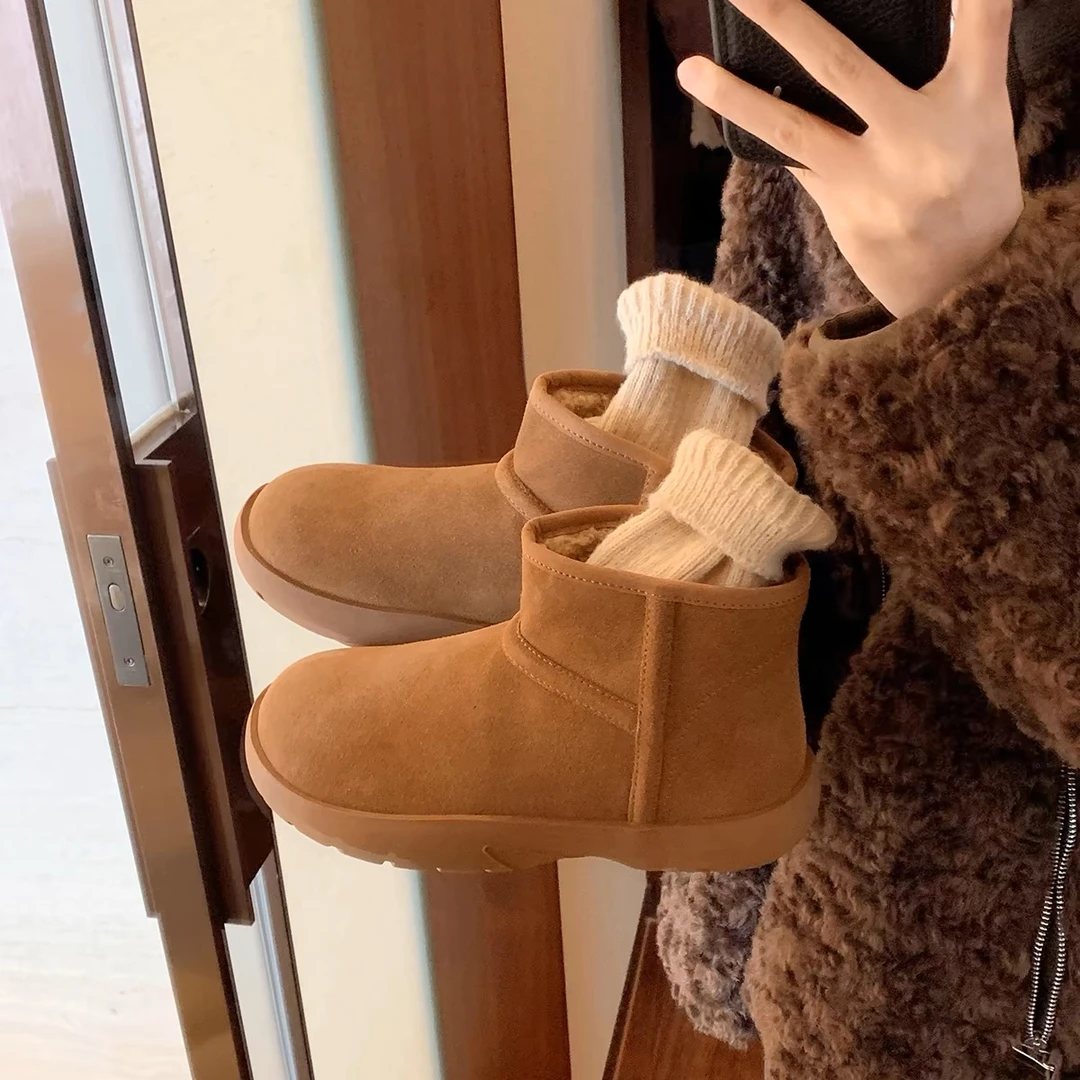 【xuk】厚底小个子百搭雪地靴女鞋2024秋冬新款加绒棉靴复古短靴