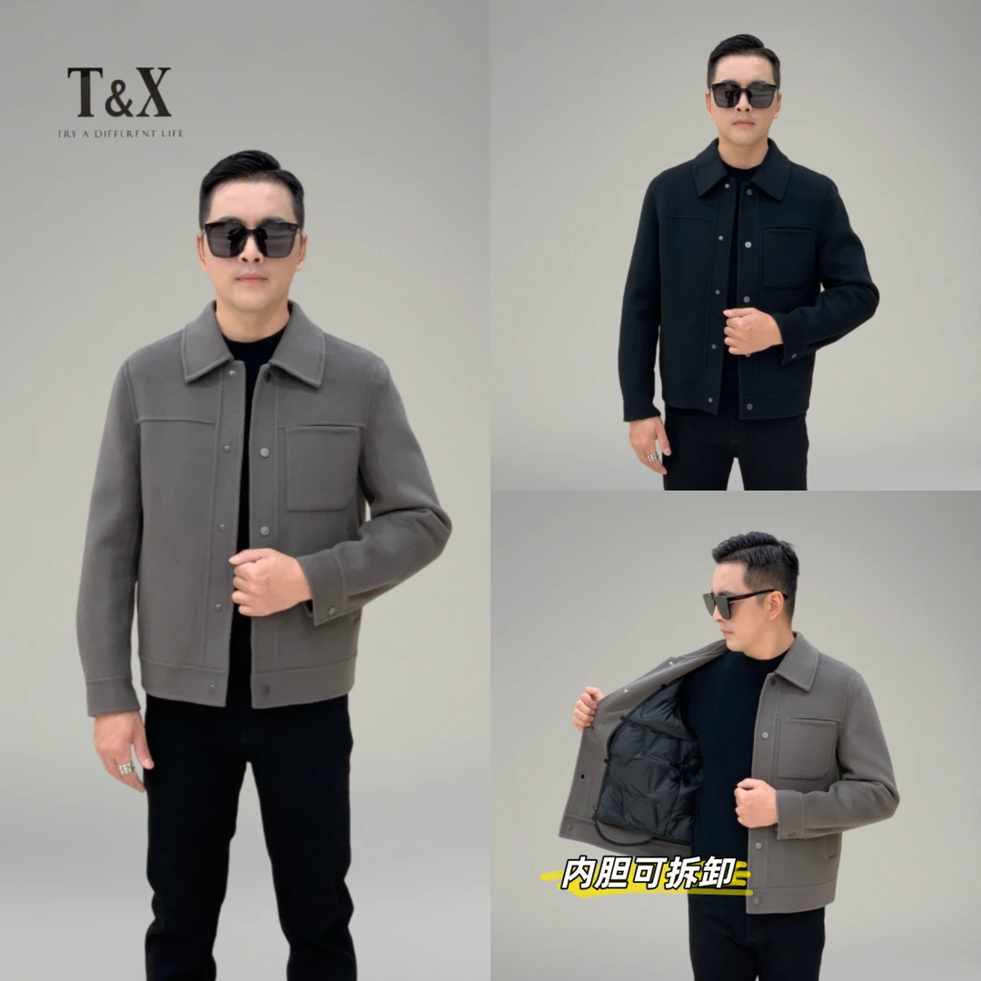 T&X/梯形男士冬季短款翻领夹克外套（内胆可拆卸）（0348+0424）