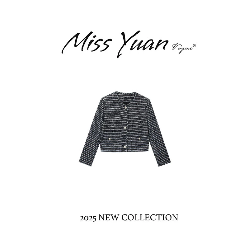 M.Y. 媛总 2025秋冬复古条纹短款圆领小香风轻奢长袖外搭1MY6152Q