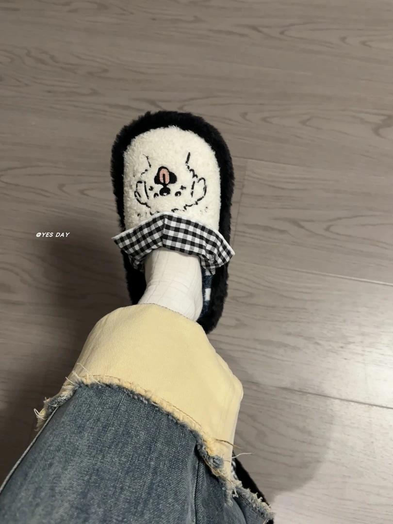 趣味小狗室内居家防滑保暖棉拖女2025秋冬新款舒适软底加绒包头拖