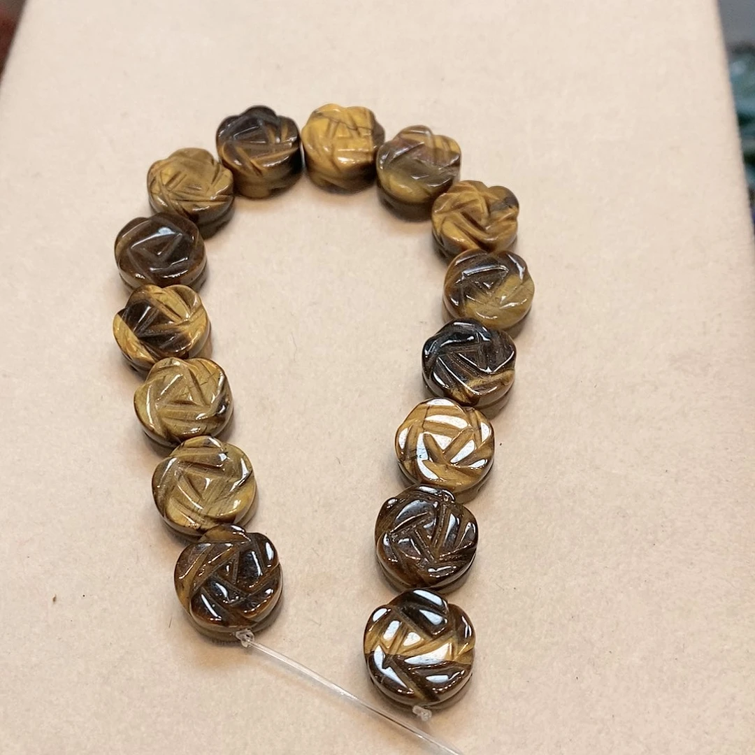 玛瑙/玉髓散珠天然虎眼雕刻玫瑰