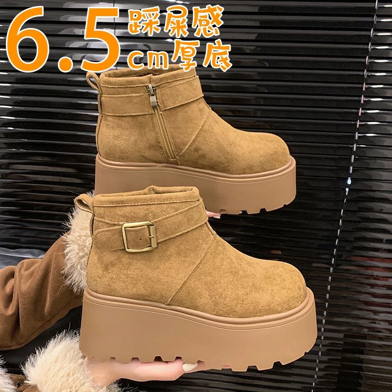 9218 厚底松糕防水台高跟平跟轻便简约拉链短筒短靴女靴加绒舒适