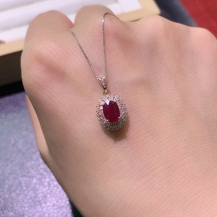 银S925镶嵌红宝石吊坠(不含链)